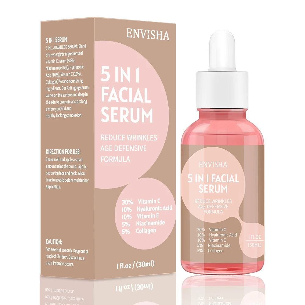 New Serum 5 in 1 Vitamin C Whitening Face Serum Niacinamide Collagen AntiAging