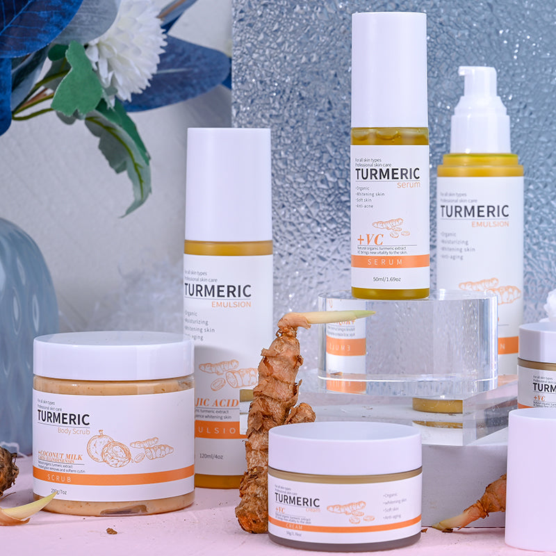 Customize Private Label Skin Care Set Skin Whitening Turmeric Face Set Plants Acne-Aid Skin Care 7 Pcs Gift Set
