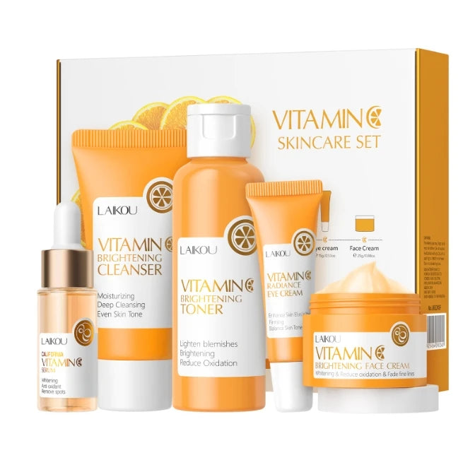 Vitamin C Whitening Natural Skin Care Serum Face Skin Care Set Cleansing Toner Essence Eye Cream Essence Cream