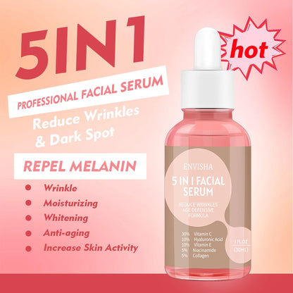 New Serum 5 in 1 Vitamin C Whitening Face Serum Niacinamide Collagen AntiAging