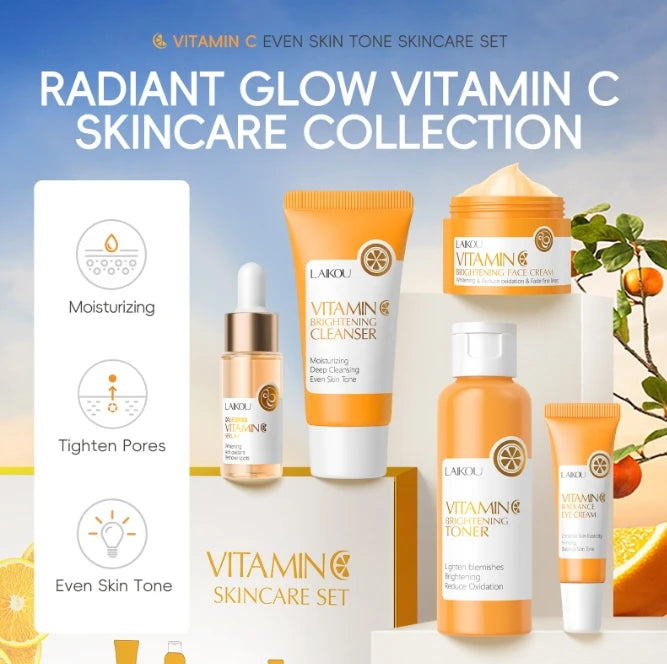 Vitamin C Whitening Natural Skin Care Serum Face Skin Care Set Cleansing Toner Essence Eye Cream Essence Cream